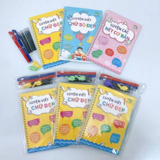 Set 3 Quyển Vở Tập Tô Luyện Viết Chữ Số Đẹp Tự Xóa Thông Minh Kèm Bút Hàng Việt Nam