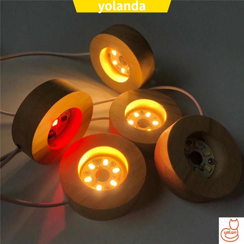 ☆YOLA☆ Gift Wooden Lighted Base Stand Round Color Changing Display Base Night Light for|Ball Home Decor Romantic LED Lights