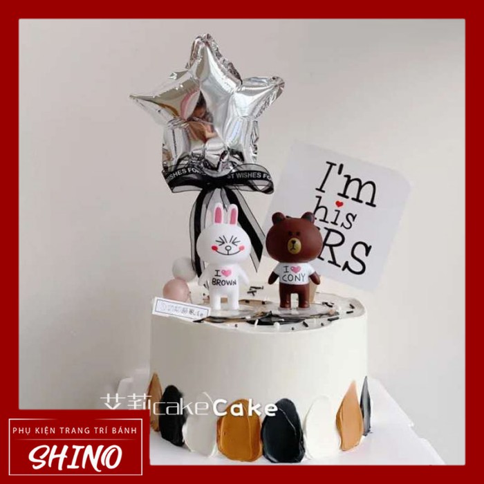 Đồ chơi gấu và thỏ Line trang trí bánh