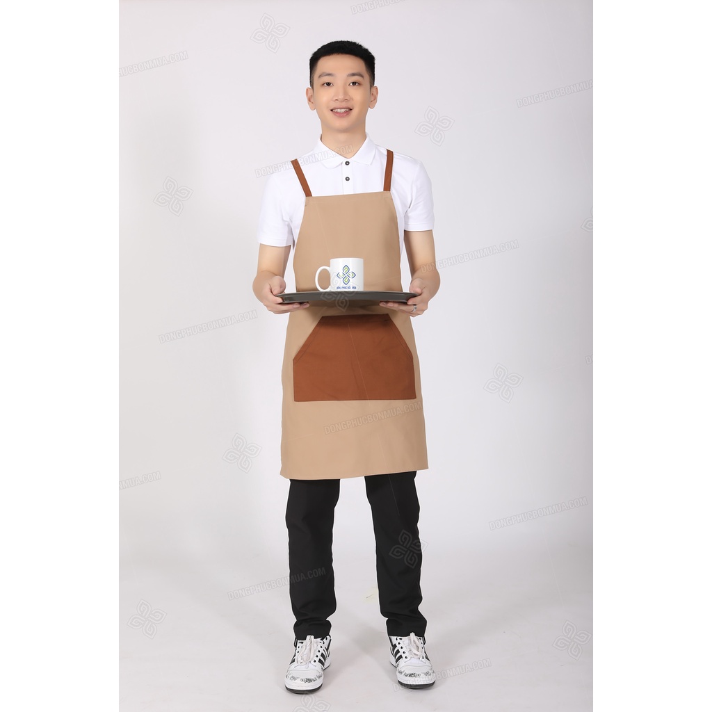 Tạp dề yếm chất liệu kaki cực đẹp - Màu be phối túi đen nổi bật - Chuẩn form dáng khi mặc, dễ dàng hoạt động, làm việc