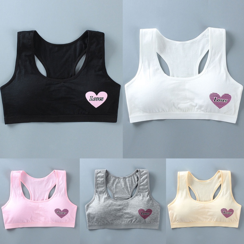 Youyo Áo lót vải cotton Kẻ Sọc In Hình Trái Tim Có Đệm Ngực Cho Nữ Tuổi Teen