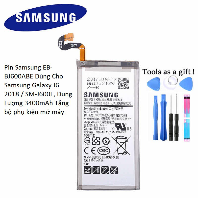Pin Samsung EB-BJ600ABE Dùng Cho Samsung Galaxy J6 2018 / SM-J600F, Dung Lượng 3400mAh Tặng bộ phụ kiện mở máy