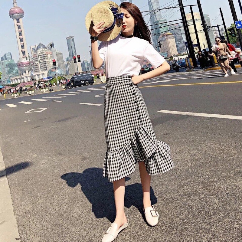 CHÂN VÁY CARO DÀI XINH ĐẸP
