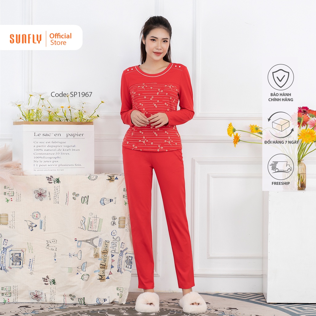 Bộ đồ mặc nhà nữ cotton SUNFLY áo tay dài, quần dài SP1967