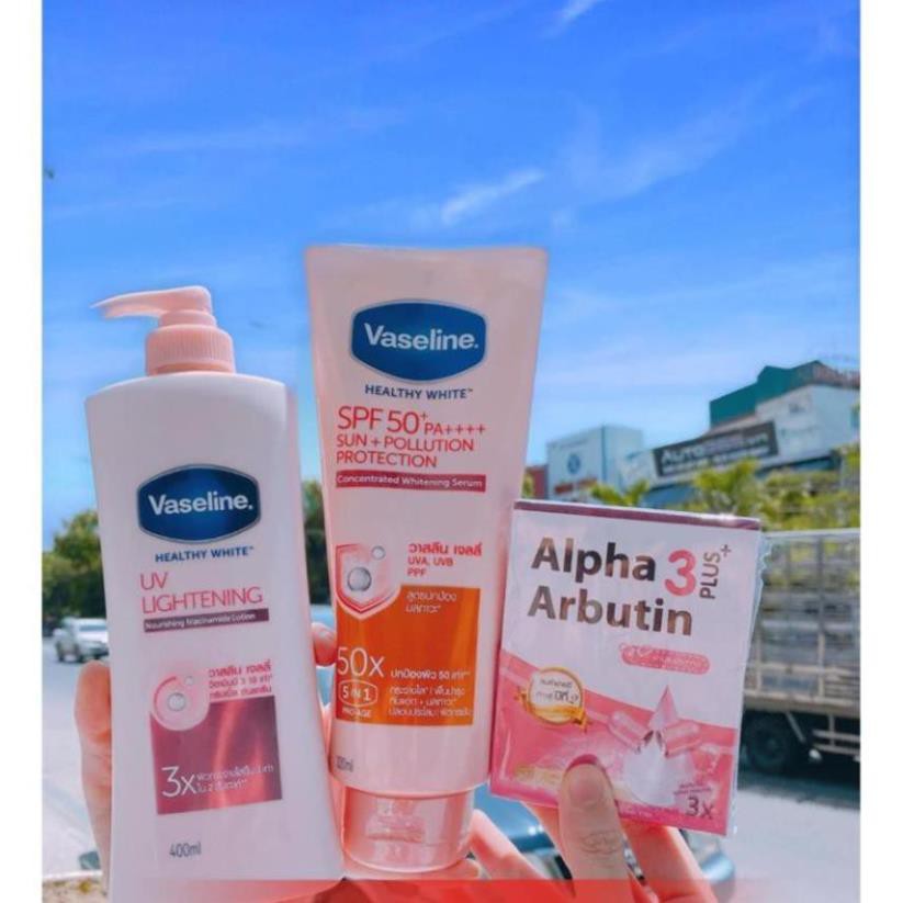 combo dưỡng vaseline 50x, vỉ alpha, dưỡng đêm vaseline 10x