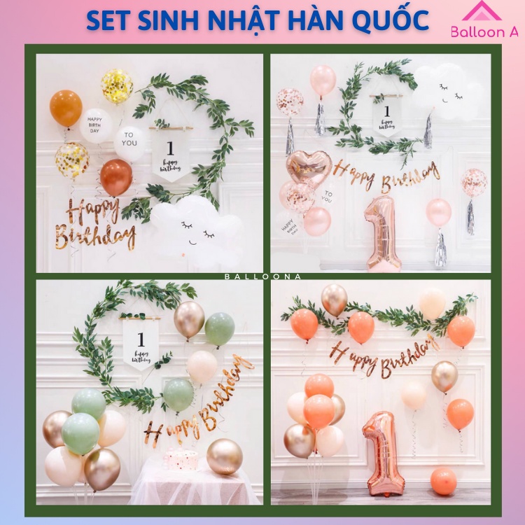 Set Trang Trí Sinh Nhật Hàn Quốc Kèm Dây Lá, set up sinh nhật thôi nôi tiệc tại nhà giá rẻ cho bé trai,bé gái, người lớn