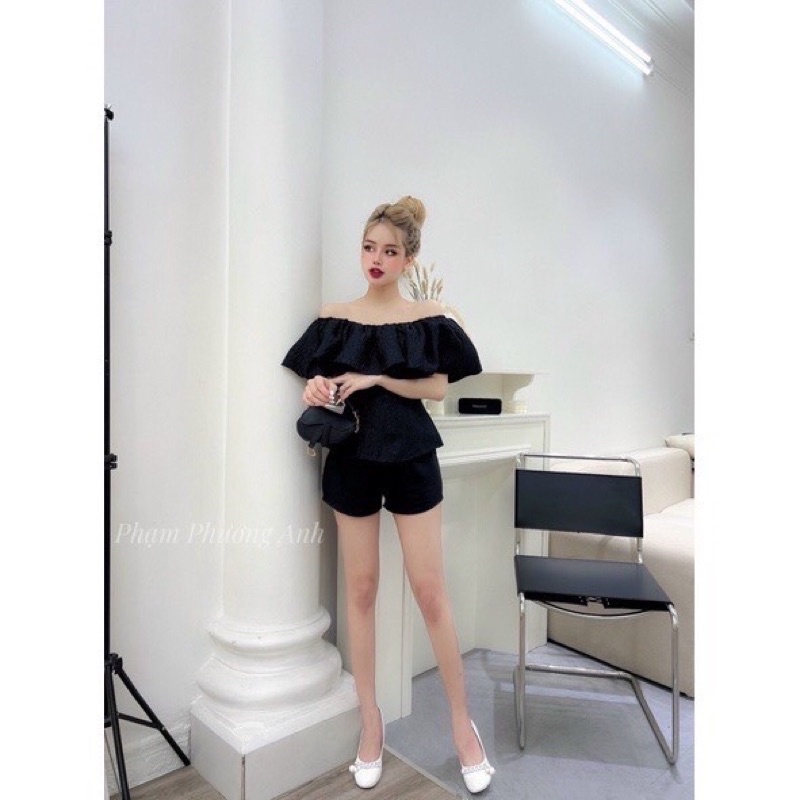 Áo trễ vai nữ gấm tiểu thử⚡️Áo kiểu bẹt vai xinh xắn