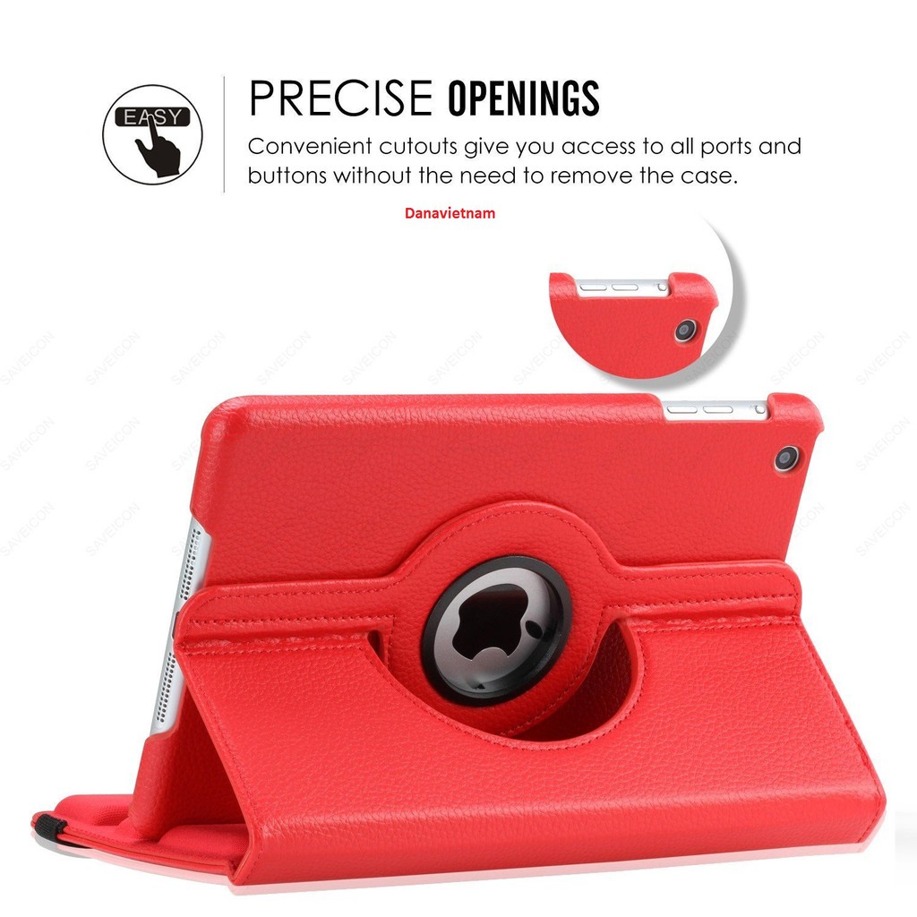 Bao da iPad New 2017/iPad Air/iPad Air 2/iPad Mini123/iPad Mini4/iPad 234 xoay 360 độ (đỏ) | BigBuy360 - bigbuy360.vn