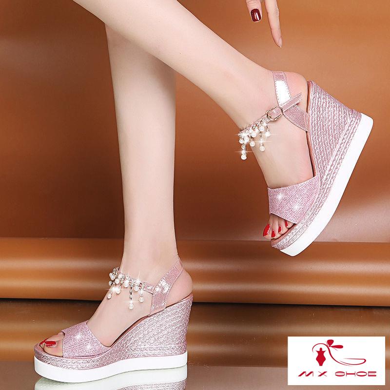 M & X ~  Sandal Đế Xuồng Dày Phong Cách Mới Chống Nước Dễ Phối Đồ Cho Nữ