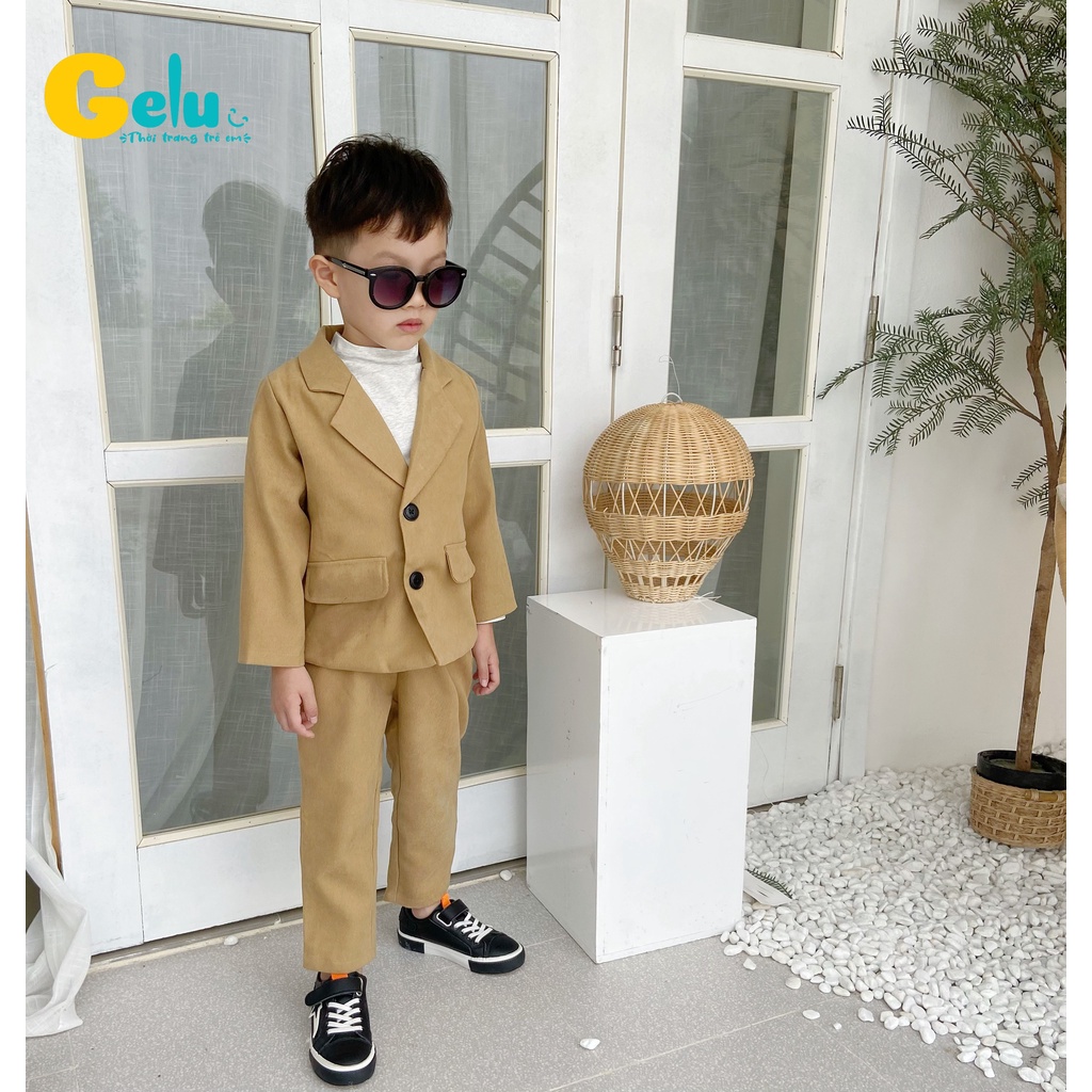 Set vest bé trai ,Bộ Vest nhung Hàn cao cấp cho bé trai - Gelukids-GLB018