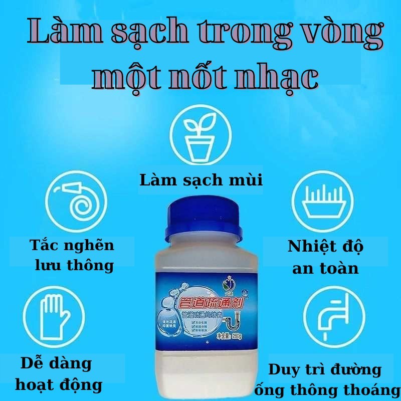 Bột thống cống, thông tắc nhà vệ sinh, chậu rửa bát và đường ống cống lâu ngày do các mảng bám mỡ tích tụ.