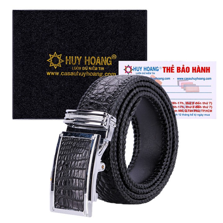 Thắt lưng nam da cá sấu đan viền bản lớn màu đen XH4288