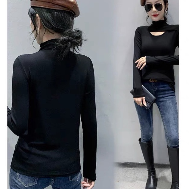 Áo giữ nhiệt nữ cổ lọ cách điệu khoét cổ cao cấp hot trend AT239