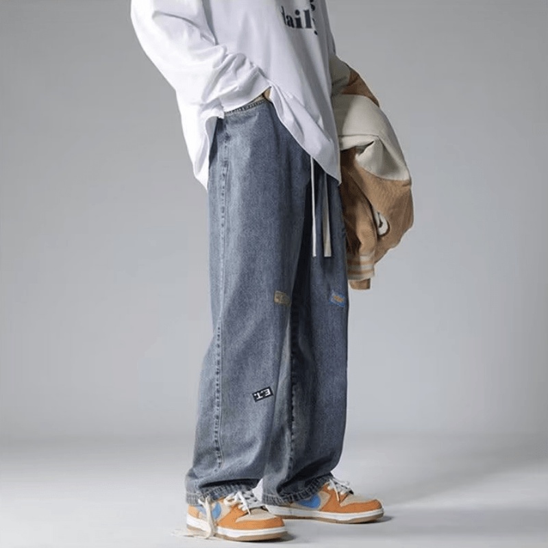 Quần denim Lưng Thun Dáng Rộng Phong Cách Thời Trang Hàn Quốc Cho Nam Giới Size S-3XL