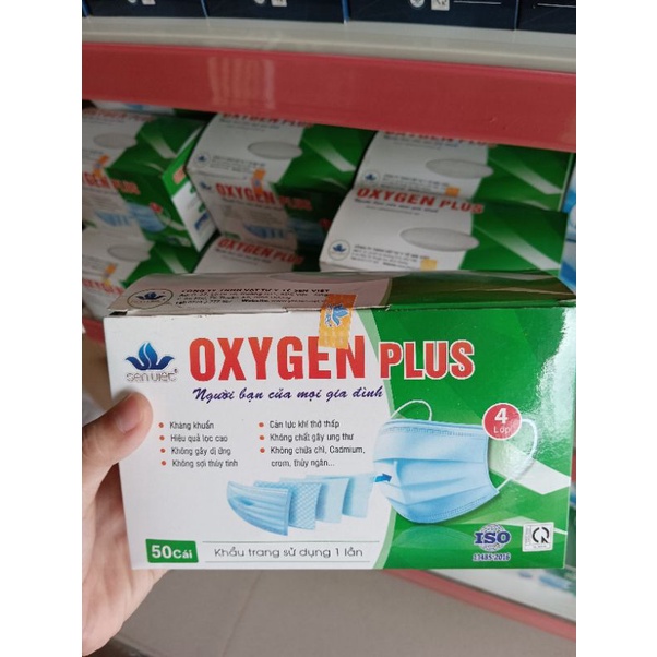 Khẩu trang y tế 4 lớp Sen Việt Oxygen, kháng khuẩn, lọc bụi hiệu quả, hộp 50 cái, có màu trắng/xanh/xám/hồng