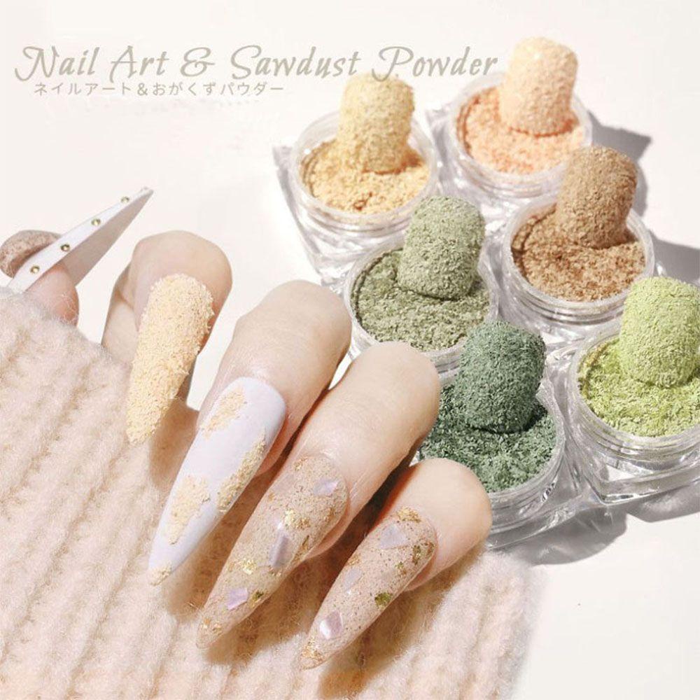 ❦ME❦ 6 Màu / Bộ 3D Mùn cưa long lanh Bột làm móng Macaron Hành lá Bột tự làm móng tay trang trí