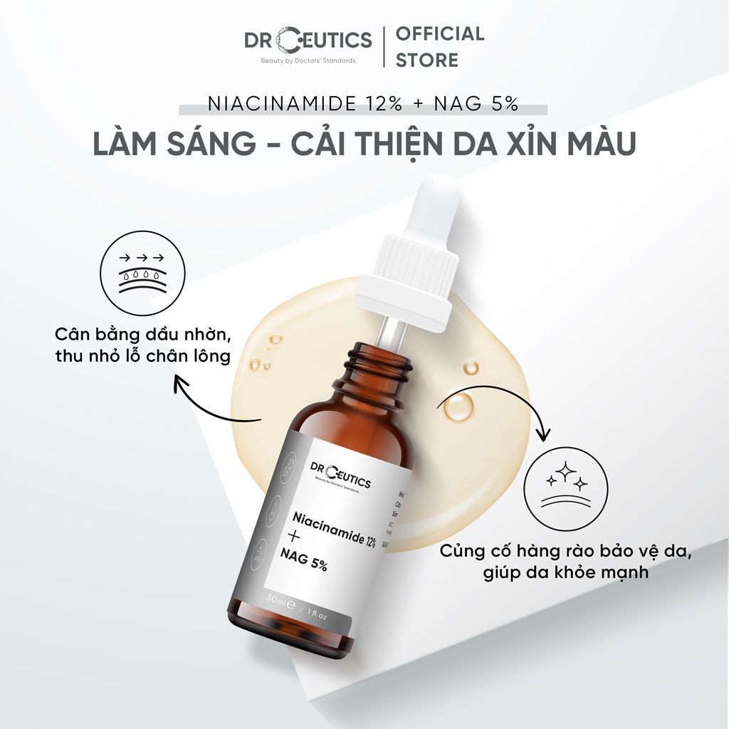 Serum Niacinamide DrCeutics sáng da, mờ thâm, kiềm dầu B3 12% + NAG 5%