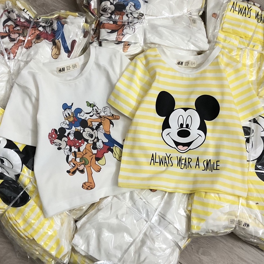 SALE -  [Rẻ Vô Địch] Áo thun cộc tay bé trai - Set 2 áo cộc tay Hm Mickey vàng chất cotton cho bé trai size 2-10t