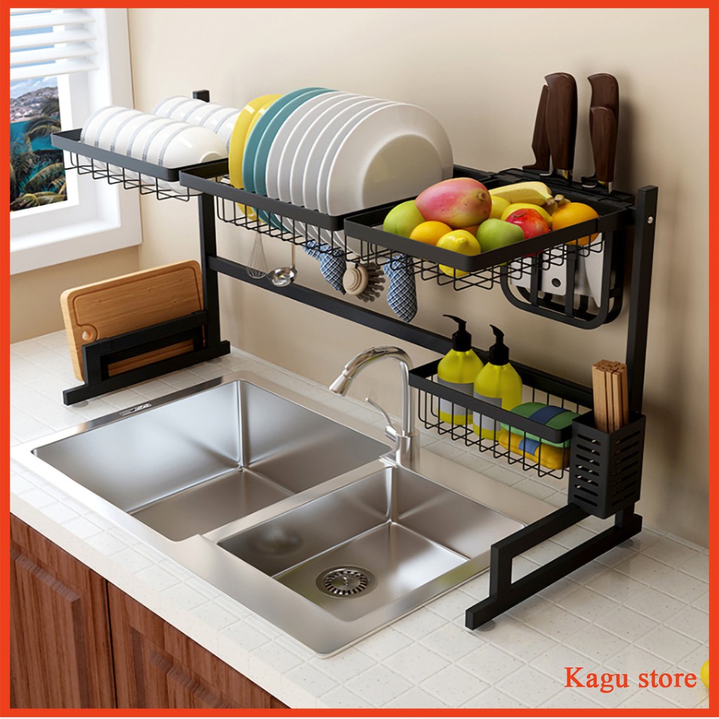kệ chén bát phía trên bồn rửa , kệ chén thông minh khung thép đen cao cấp sơn tĩnh điện 85cm | BigBuy360 - bigbuy360.vn