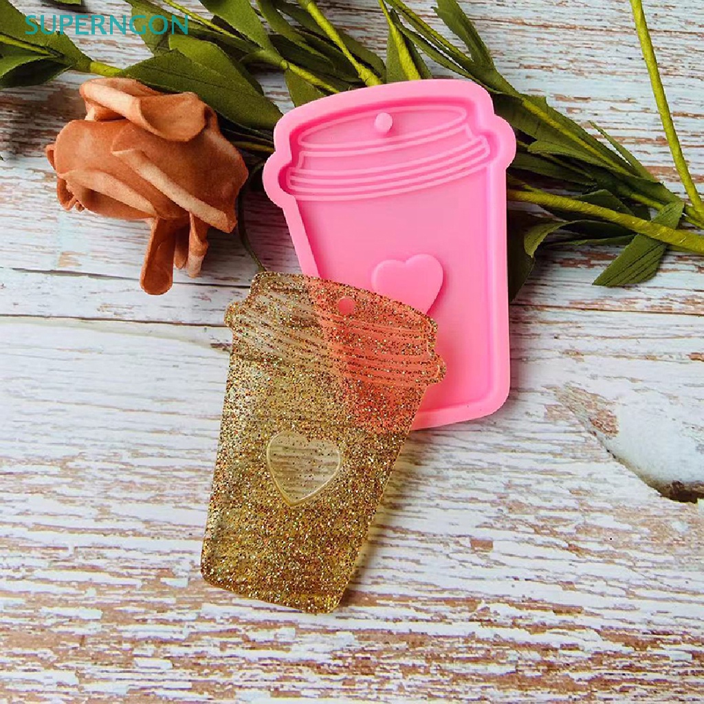 Khuôn Silicone Tạo Hình Cốc Cà Phê Kèm Móc Khóa Trái Tim Xinh Xắn