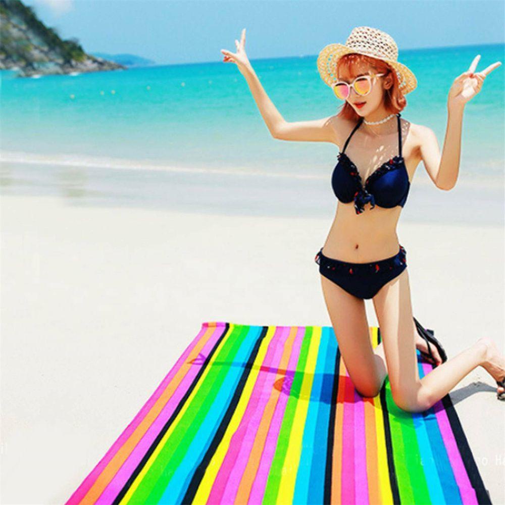 Khăn Tắm Đi Biển Cỡ Lớn Siêu Mềm Mại Họa Tiết Kẻ Sọc Cầu Vồng Nhanh Khô