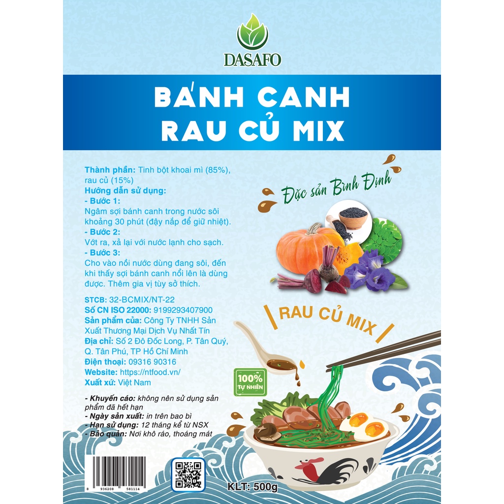 Bánh canh rau củ mix DASAFO 500gr / 200gr - Tự nhiên, Healthy, Thực dưỡng, Eat clean - Đặc sản Bình Định - Nhất Tín Food