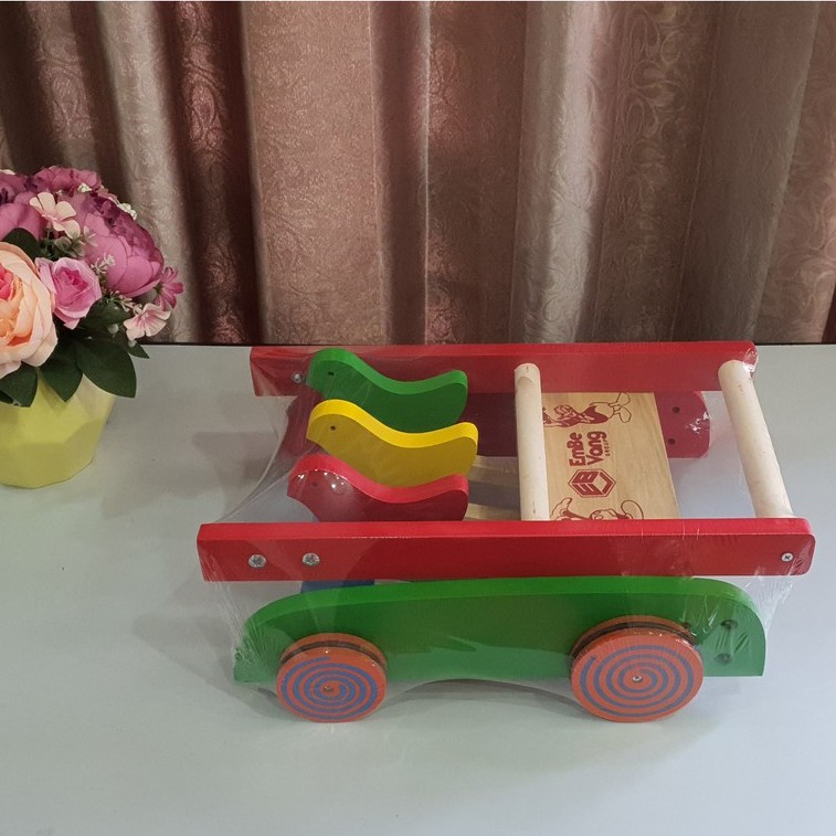 Xe tập đi gỗ 3 con gà hàng chính hãng Em Bé Vàng LOẠI TỐT