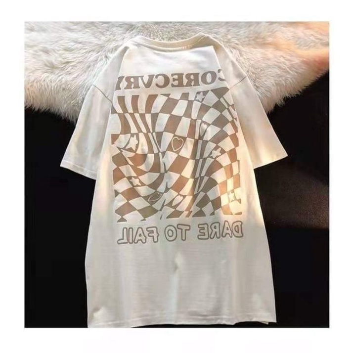 Áo phông nữ ulzzang in hình họa tiết bàn cờ xô lệch chữ Correcvy hãng local brand Trung