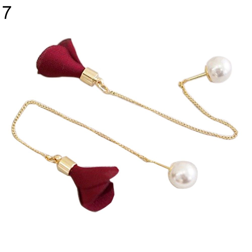 Bông Tai Dáng Dài Đính Hoa Và Ngọc Trai Nhân Tạo Thời Trang