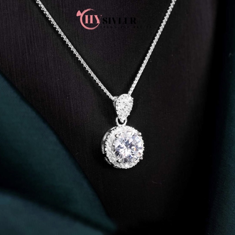 Dây chuyền bạc ý s925 dây mì mặt đá tròn sáng đẹp vòng cổ nữ bạc thật giá rẻ CHY SILVER