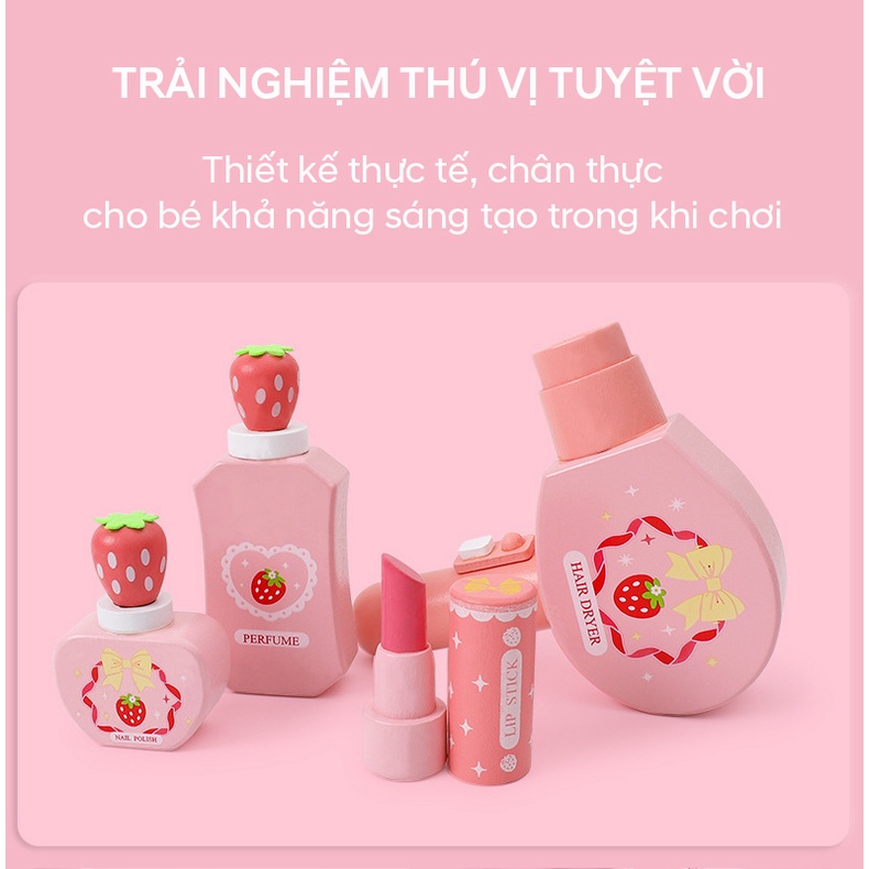 Bộ Đồ chơi trang điểm bằng gỗ màu hồng cao cấp cho bé yêu
