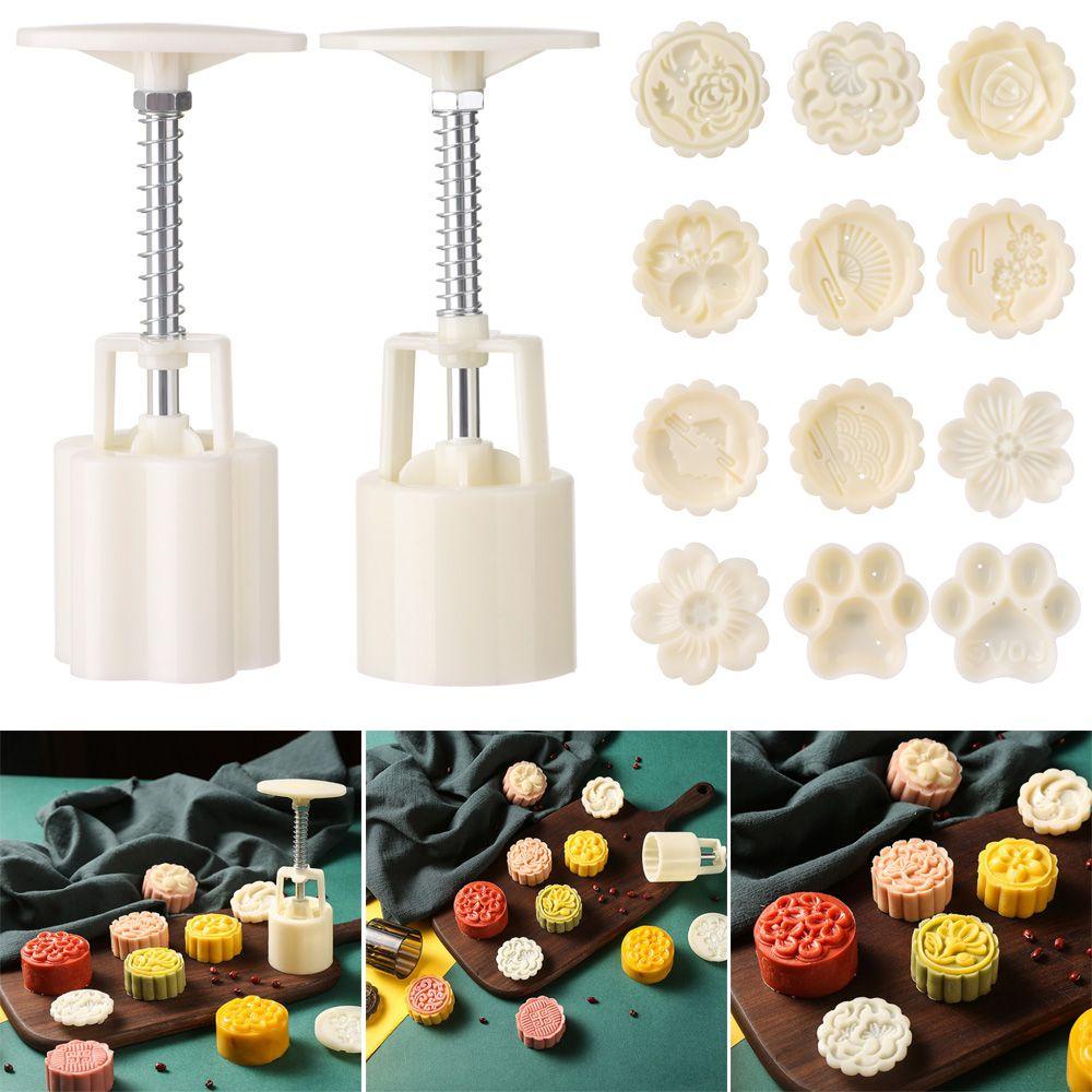 Khuôn Nhựa Nhấn Làm Bánh Trung Thu Hình Hoa/Mèo Dễ Thương DIY 50g