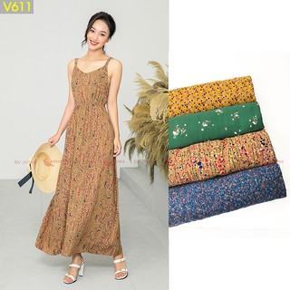 Váy Lanh Maxi Hoa Nhí 2 Dây 𝐂𝐀𝐑𝐃𝐈𝐍𝐀 mặc đi biển, dạo phố