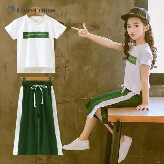 Set Áo Thun Ngắn Tay In Chữ+Quần Ống Rộng Cho Bé Gái