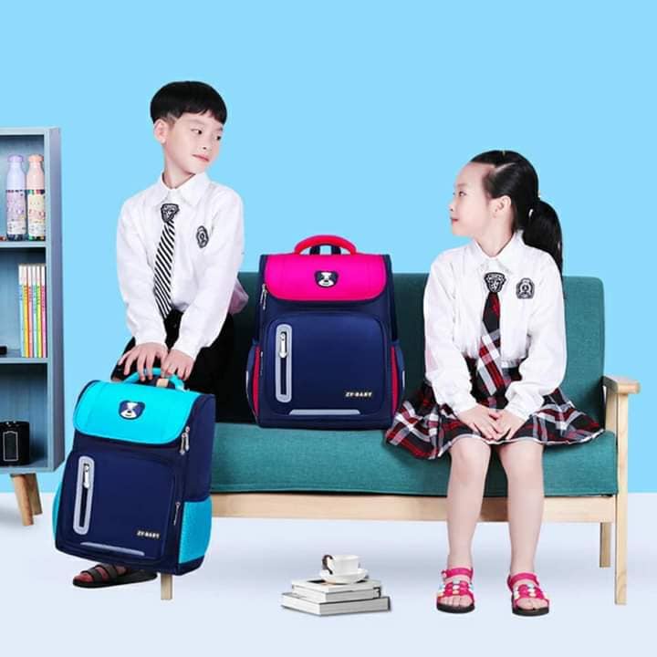 SIZE TO 40CM Balo học sinh tiểu học hình gấu SM Baby cho bé trai chất liệu chống thấm Ba lô chống gù có phản quang