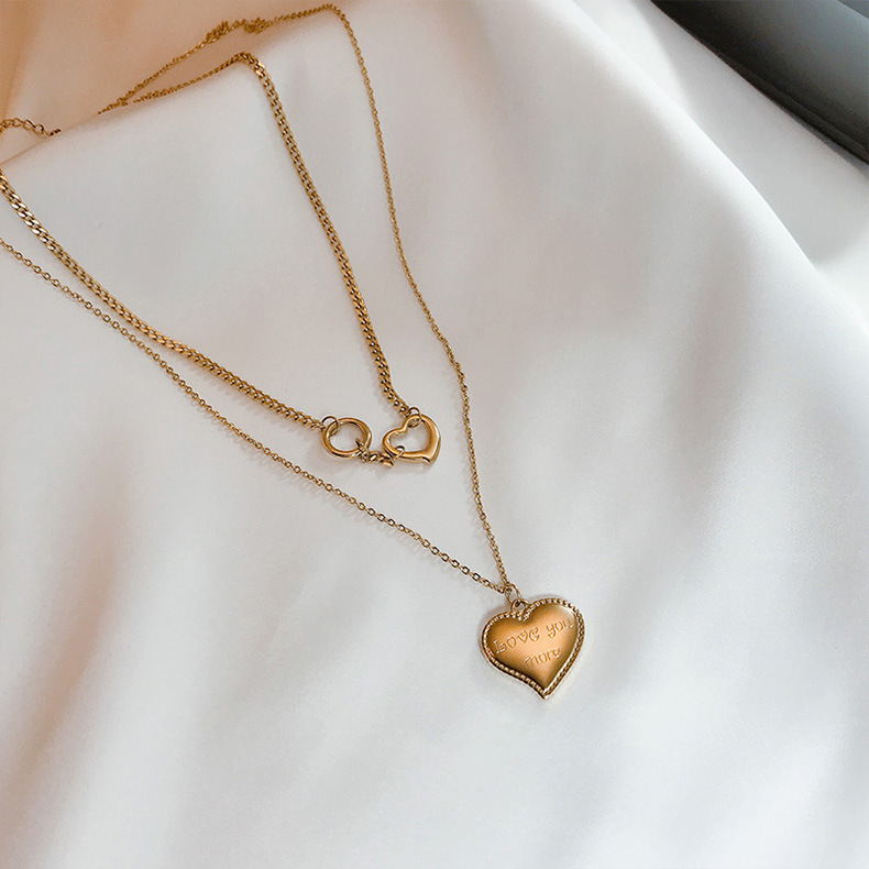 Korean love pendant double-layer titanium steel gold-plated women's necklace