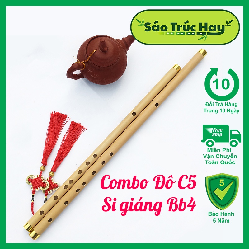 Combo 2 Sáo Trúc Tone Đô C5 và Tone Si giáng Bb4 bền và đẹp kèm Học sáo Cấp Tốc Chính Hãng SÁO TRÚC HAY - CẤP 1