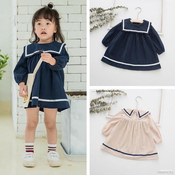 Đầm Tay Dài Màu Trơn Thiết Kế Xinh Xắn Cho Bé Gái