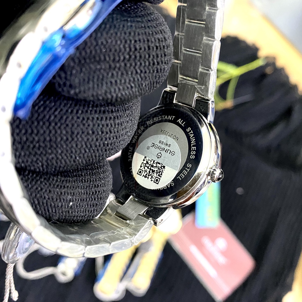 Đồng hồ nữ dây kim loại mặt kính chống xước sapphire Sunrise 2133 2133SA SL2133LS trắng