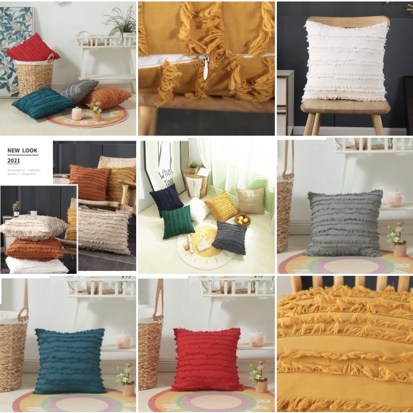 [ CHỈ VỎ ] VỎ Gối Tựa Lưng Trang Trí Sofa Vải Bố ( LINEN ) TUA RUA CAO CẤP KHÔNG XÙ LÔNG SBK143