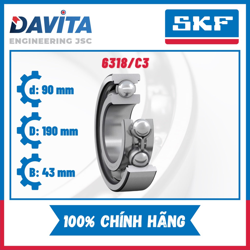 Vòng bi SKF chính hãng 6318, 6318/C3, 6318-2Z, 6318-2Z/C3, 6318-2RS1, 6318-2RS1/C3