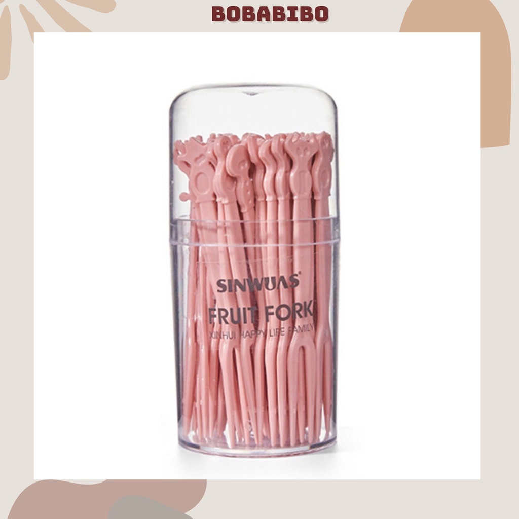Hộp 50 Dĩa Nhựa Ăn Hoa Quả, Cắm Thức Ăn Màu Sắc Dễ Thương, Rĩa Nhựa Ăn Hoa Qủa An Toàn Dùng Một Lần Bobabibo