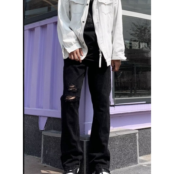 Quần jeans Nam Dài Mài Rách Thời Trang Hàn Quốc quần jean nam cao cấp quần jean nam đen rách gối