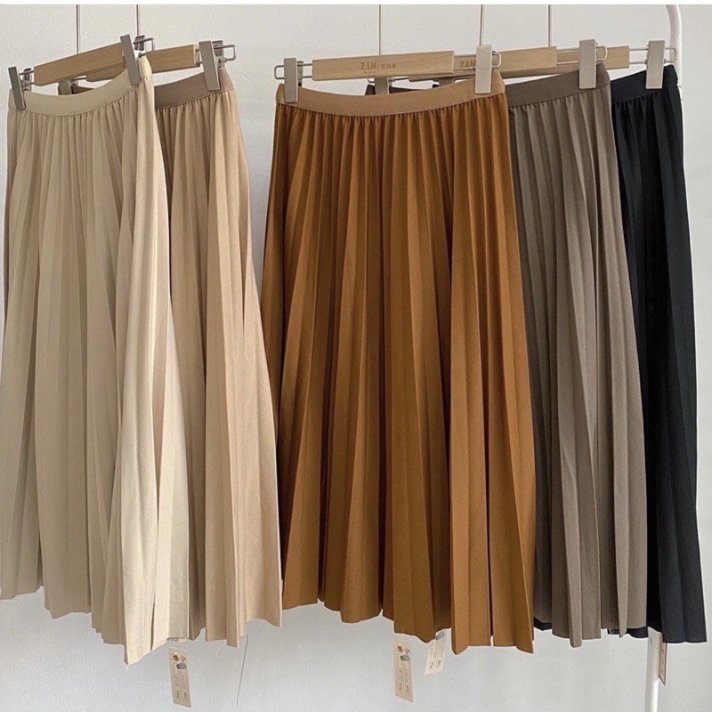 Chân váy xếp ly vải dày dặn dáng dài hàng chuẩn quảng châu mã CVD04 | BigBuy360 - bigbuy360.vn