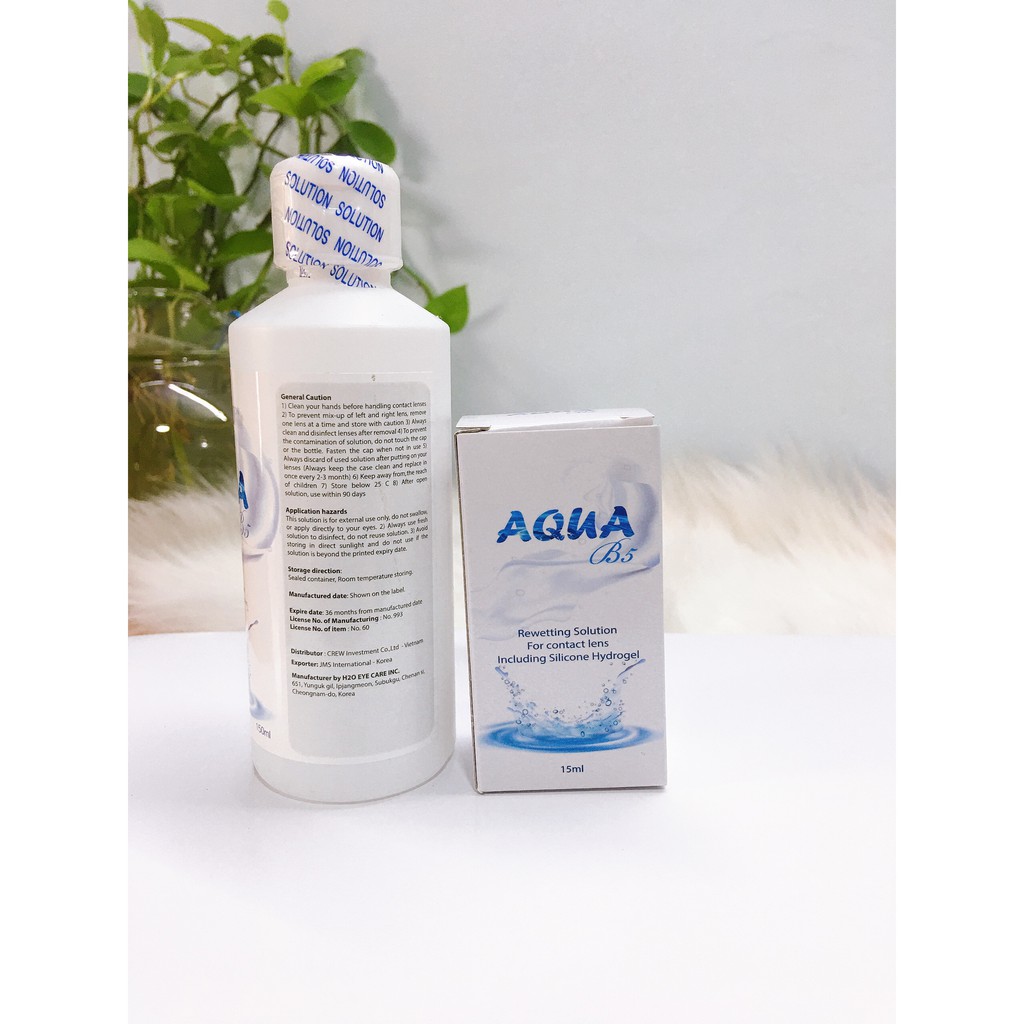 Combo nhỏ mắt Aqua B5 15ml+ nước ngâm lens Aqua B5 150ml - Dung dịch ngâm rửa bảo quản kính áp tròng Hàn Quốc.