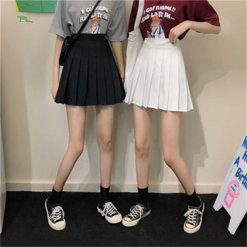 Chân Váy Chữ A Lưng Cao Xếp Ly Màu Trơn Quyến Rũ Cho Nữ