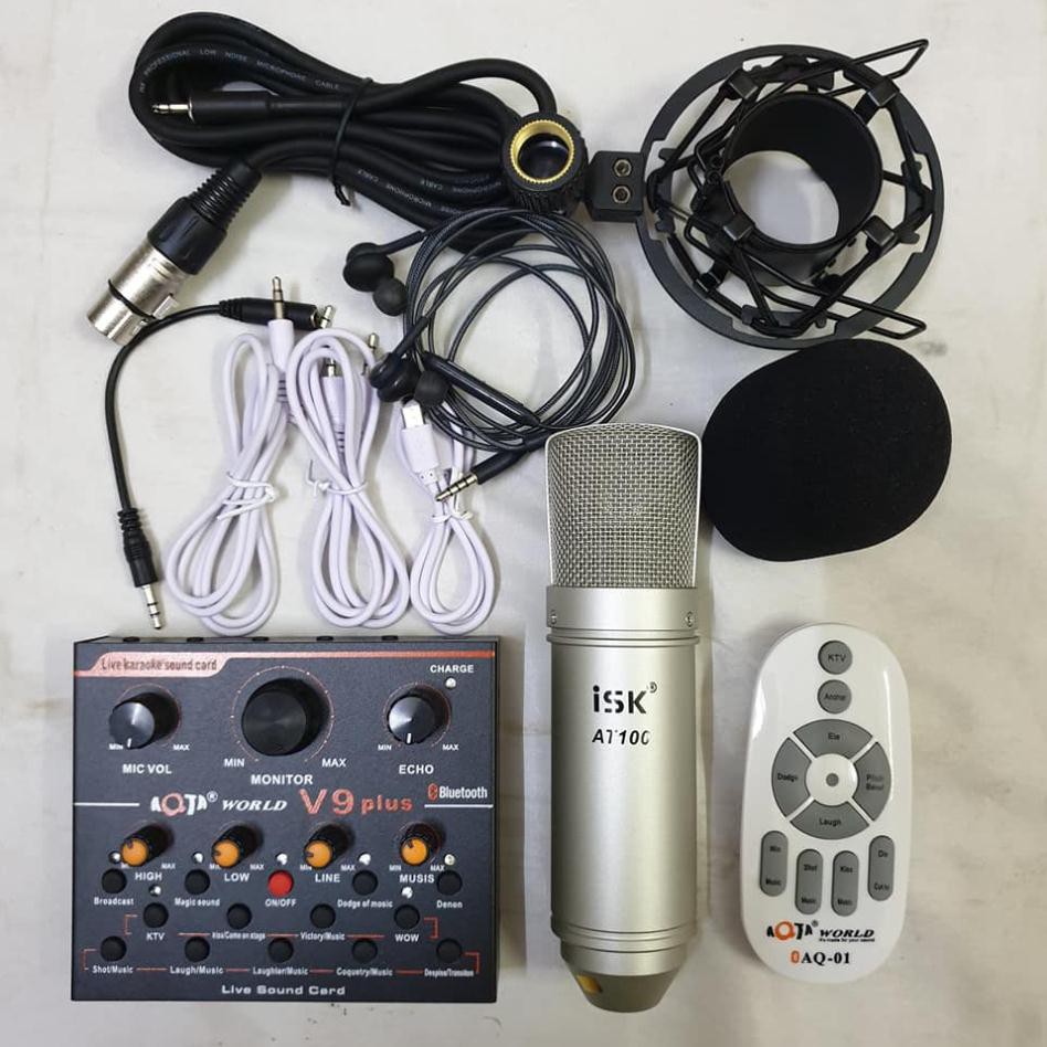 combo bộ míc thu âm livestream hát karaoke micro ISK AT100 card v9 PULScó điều khiển và bluetooth TAI NGHE BH 6 tháng