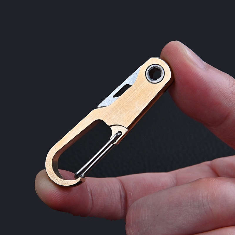 Dao Gấp Mini YYEDC Kèm Móc Khóa Bằng Đồng Nguyên Khối 7,8cm - Độ Hoàng Thiện Cao