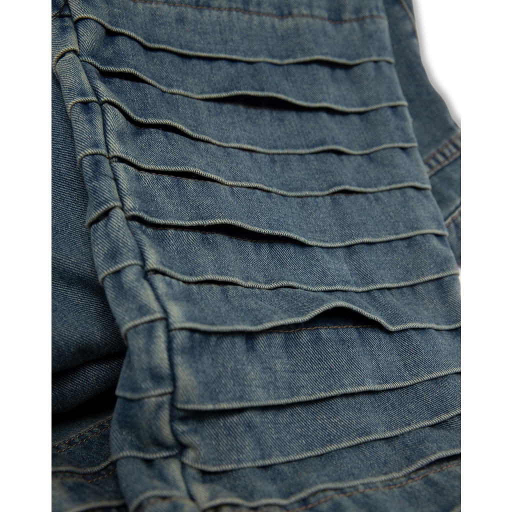 Quần denim kaki "GOLDIE DIVISION WASHED BLUE" giặt mài xếp li