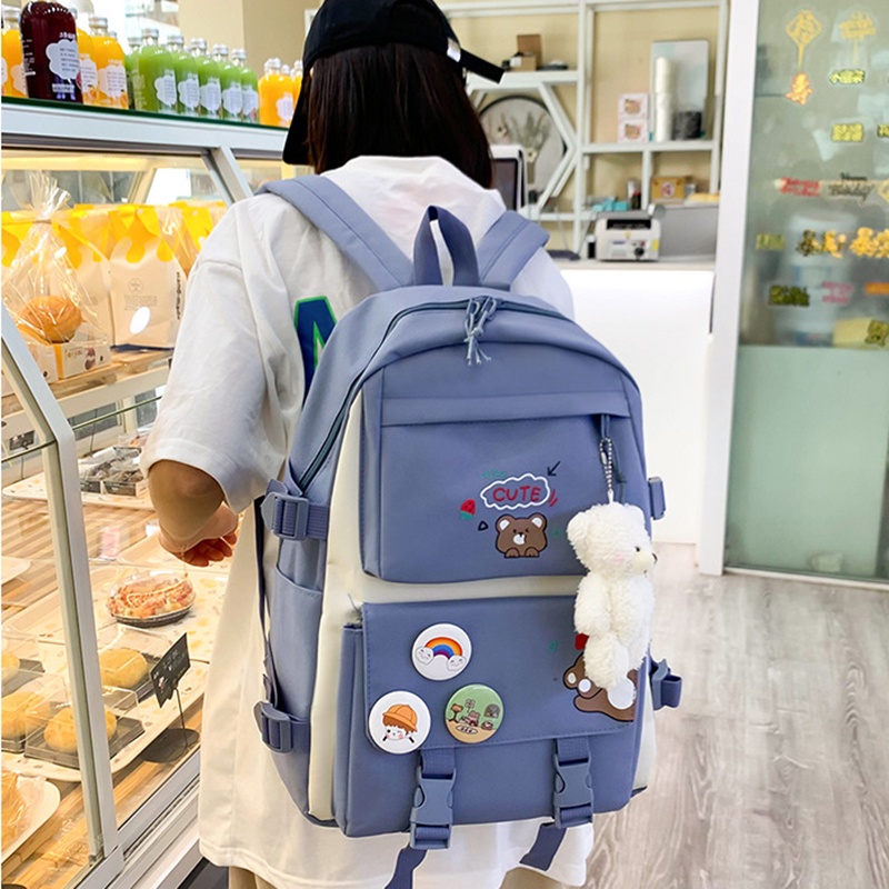 Set ba lô nữ 4 món cặp đi học du lịch phong cách ulzzang hình gấu